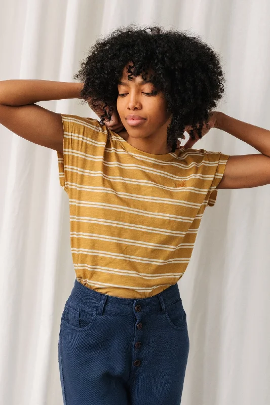 Evia T-Shirt Mustard Stripes Oversized T-Shirt Spandex breathable