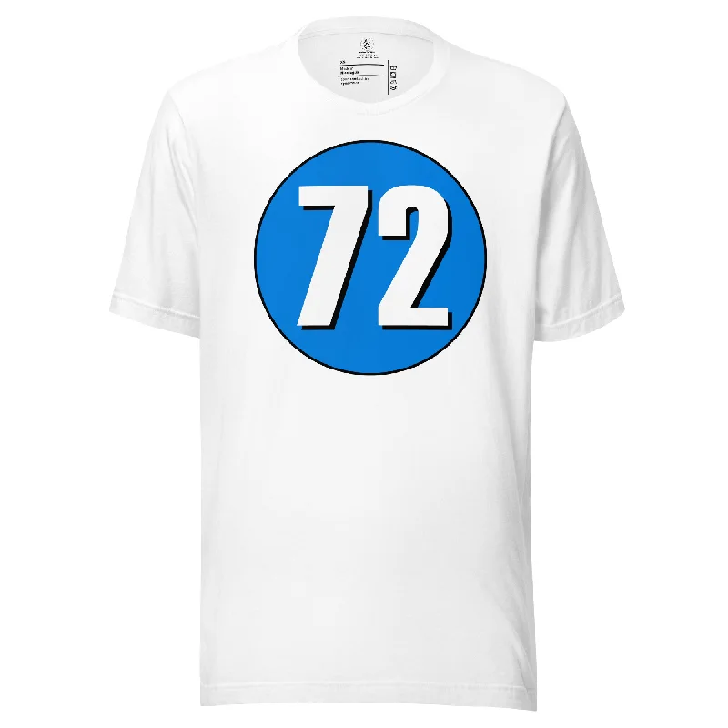 Unisex t-shirt: White on Blue 72