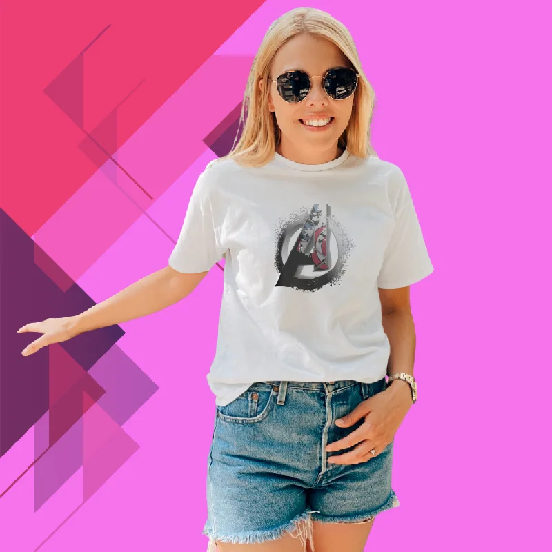 Unleash Your Inner Hero with Women's Avengers "Captain America" Design Printed White T-shirt Nylon Fabric Polyester Fabric Spandex Fabric Unleash Your Inner Hero with Women's Avengers "Captain America" Design Printed White T-shirt Nylon Fabric Polyester Fabric Spandex Fabric