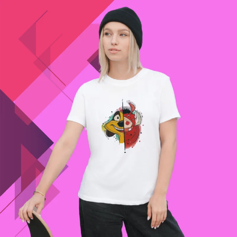 "Hakuna Matata with Our 'Timon & Pumba' Women's Printed White T-shirt Iron Safe Non-Iron Wrinkle Free "Hakuna Matata with Our 'Timon & Pumba' Women's Printed White T-shirt Iron Safe Non-Iron Wrinkle Free