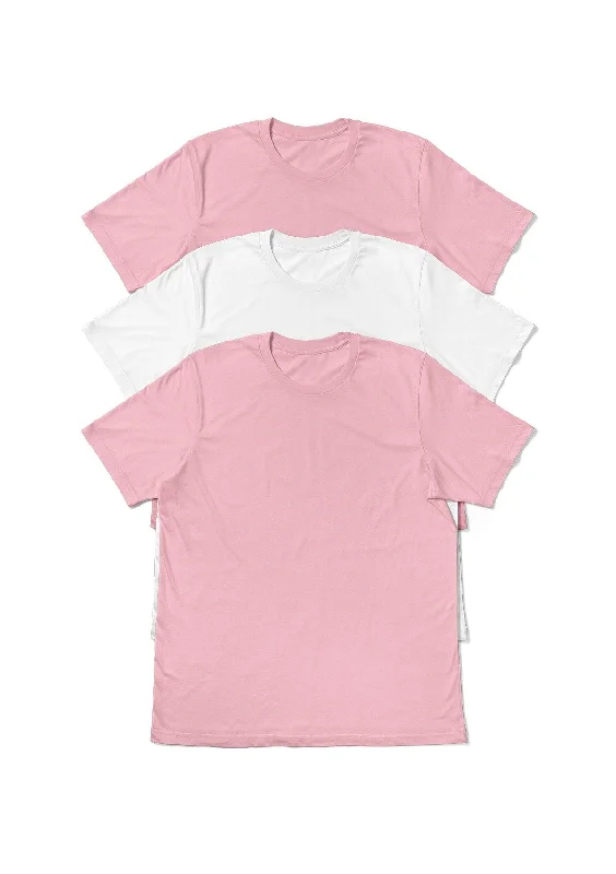 Women's T-Shirt Bundle - 3 Pack (Pink & White) Hooded Caped Shawl Collar