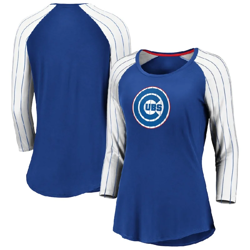 Women's Chicago Cubs Fanatics Branded Royal Iconic Pinstripe Raglan 3/4-Sleeve T-Shirt Chenille Blend Fleece Blend Nylon Blend Women's Chicago Cubs Fanatics Branded Royal Iconic Pinstripe Raglan 3/4-Sleeve T-Shirt Chenille Blend Fleece Blend Nylon Blend