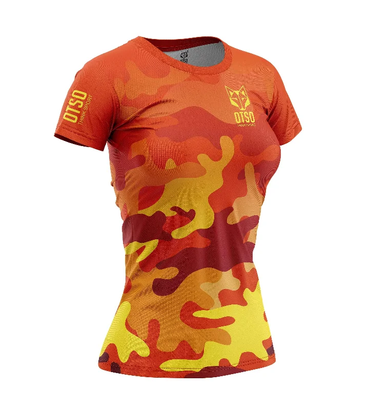 Women's T-Shirt Orange Camo Polka Dot Checkered Tartan