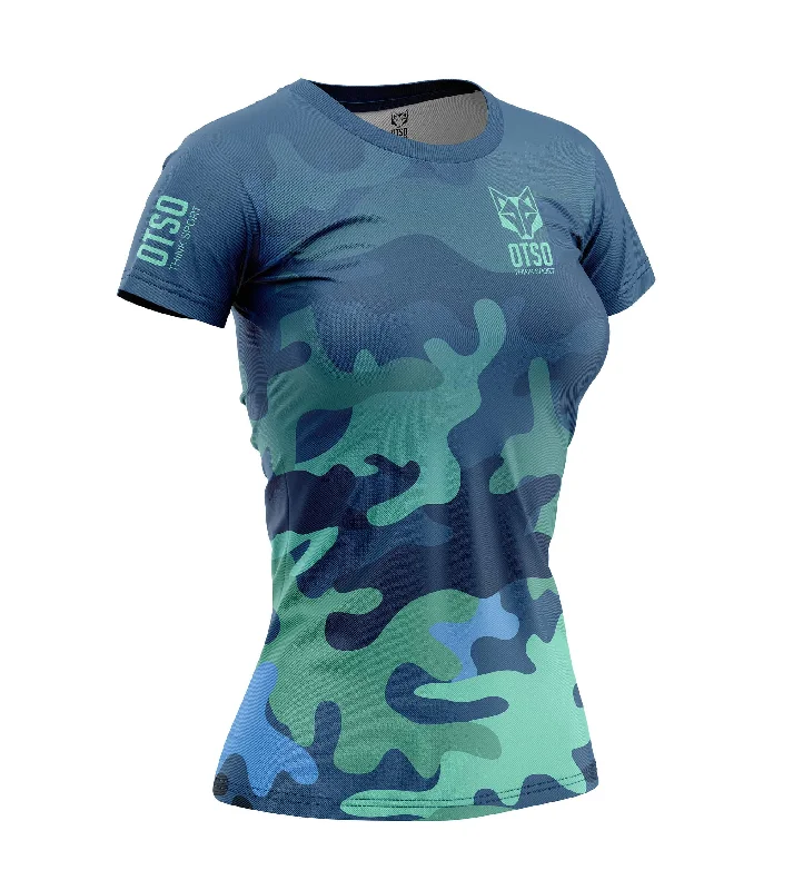 Women's T-Shirt Camo Blue Graphic Embroidered Appliqued