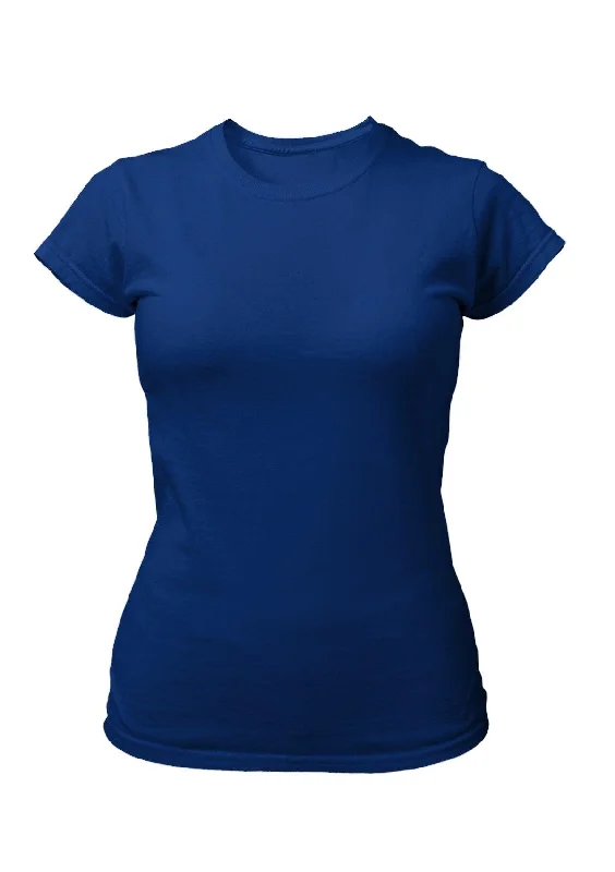 Women's Royal Blue Slim-Fit Crew Neck T-Shirt - Vibrant & Chic Striped Floral Plaid