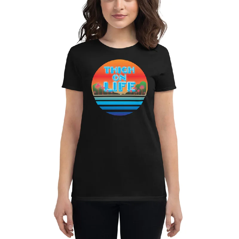 Women's Thigh on Life T-Shirt Ribbed Striped Patterned