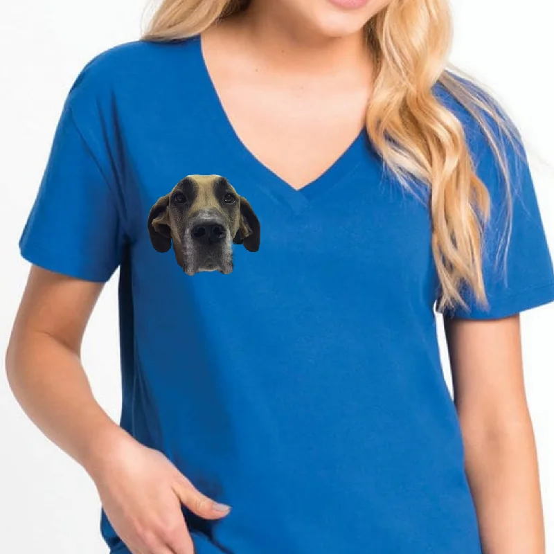 YOUR Picture Printed Left or Right Chest Small Front On A Women's Ideal V-Neck T-Shirt Chenille Fabric Brocade Fabric Lace Fabric YOUR Picture Printed Left or Right Chest Small Front On A Women's Ideal V-Neck T-Shirt Chenille Fabric Brocade Fabric Lace Fabric