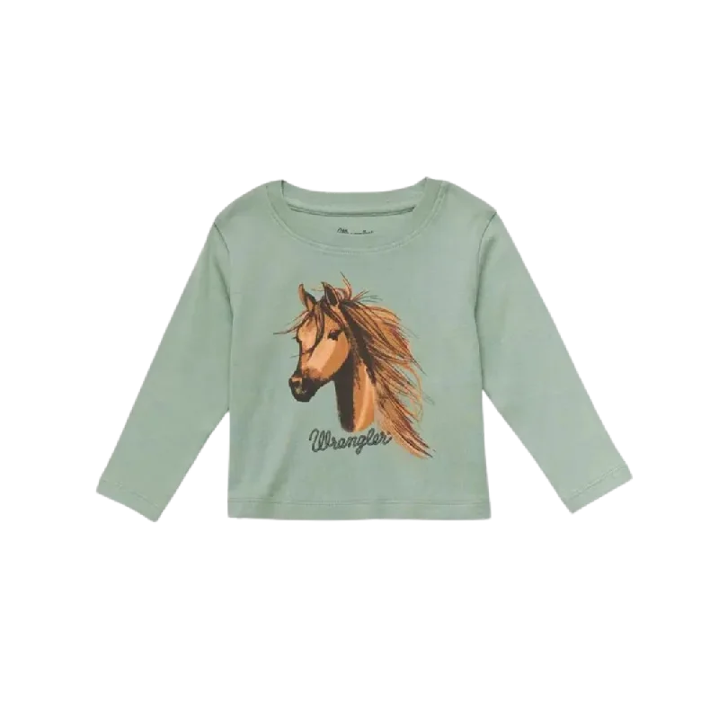 Wrangler Infant Girl's Horse Long Sleeve Green T-Shirt