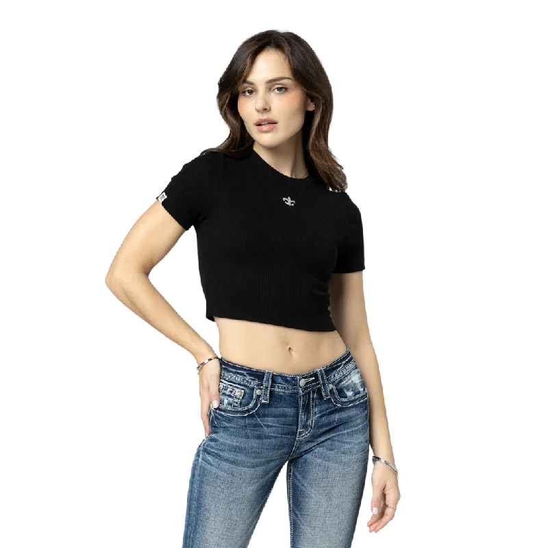 Miss Me Women's Classic Fleur Black Crop Tee