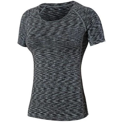 Active Camo Print Short Sleeve Round Neck Women's T-Shirt - Black Xl