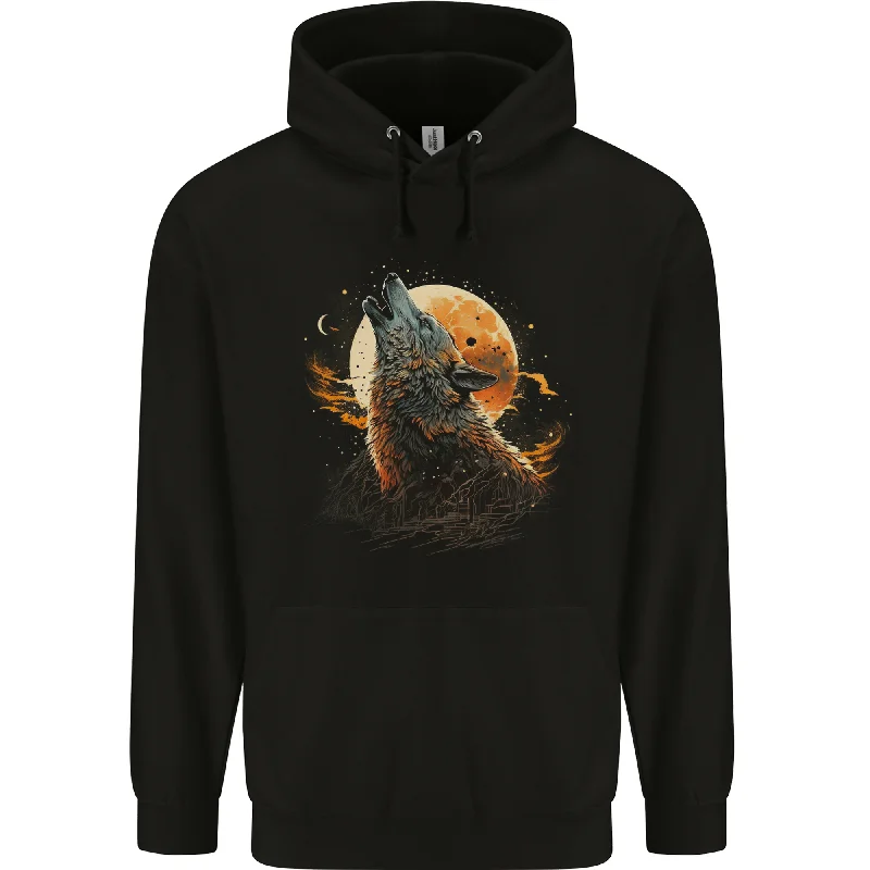 A Howling Wolf in the Moon Light Mens 80% Cotton Hoodie Hoodie with Hem Lace Feminine Delicate A Howling Wolf in the Moon Light Mens 80% Cotton Hoodie Hoodie with Hem Lace Feminine Delicate