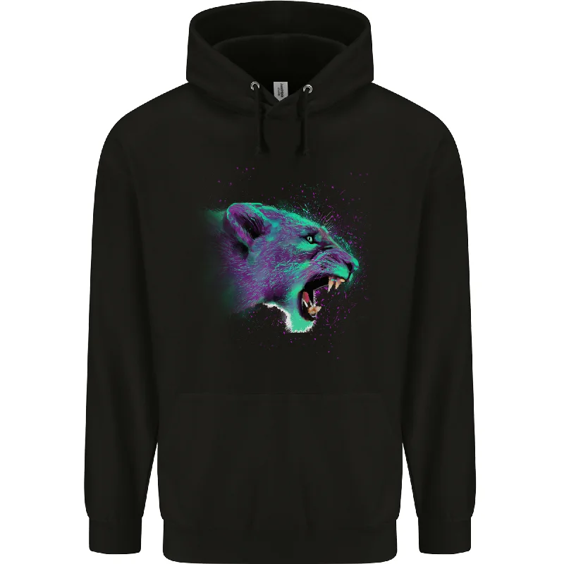 A Lion Watercolour Mens 80% Cotton Hoodie Hoodie with Pattern Geometric Abstract