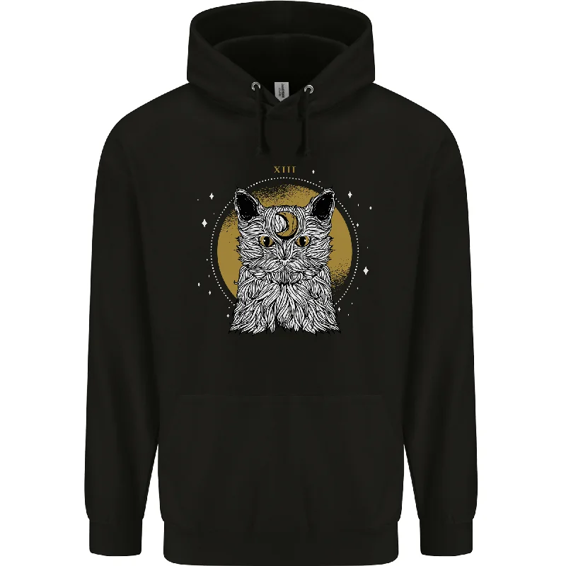 A Lunar Cat Moon Mens 80% Cotton Hoodie Hoodie with Rhinestones Sparkly Elegant