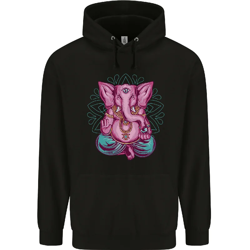 A Meditating Elephant Yoga Spiritual Mens 80% Cotton Hoodie