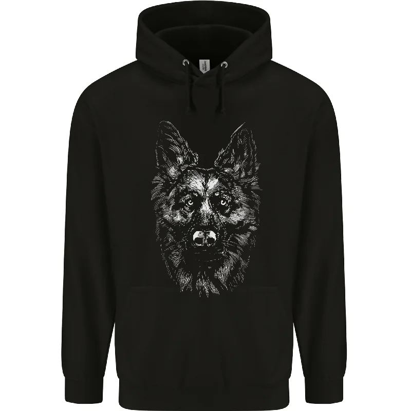 A Monochrome German Shepherd Alsatian Dog Mens 80% Cotton Hoodie