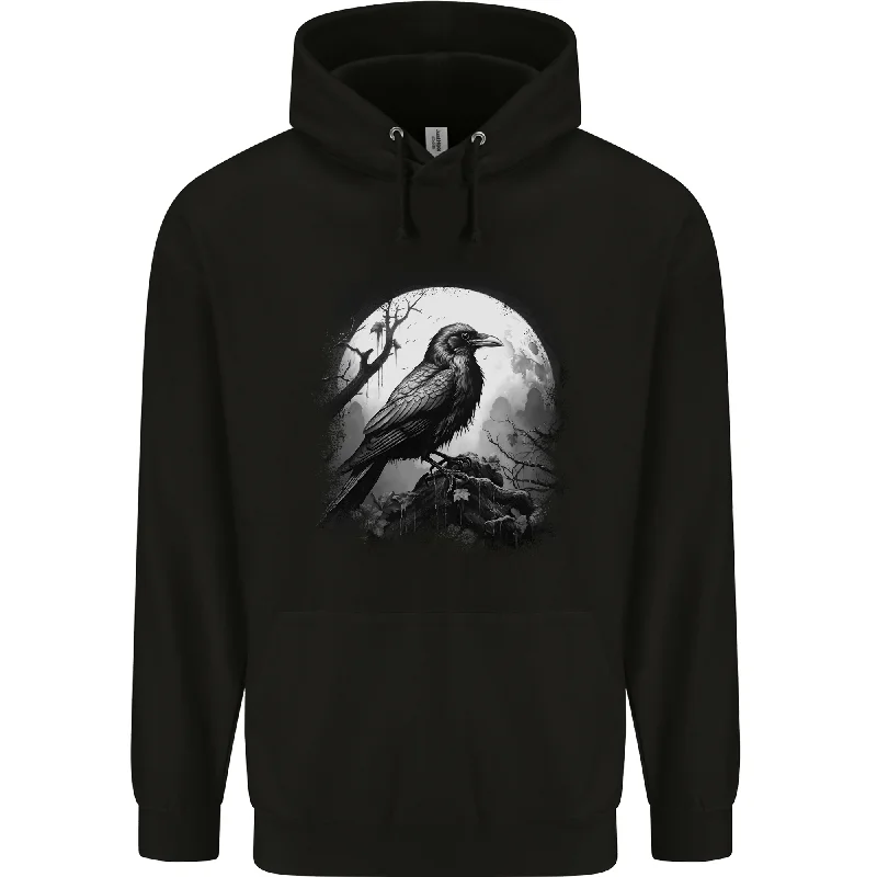 A Moonlit Raven Vikings Fantasy Mythology Crow Mens 80% Cotton Hoodie