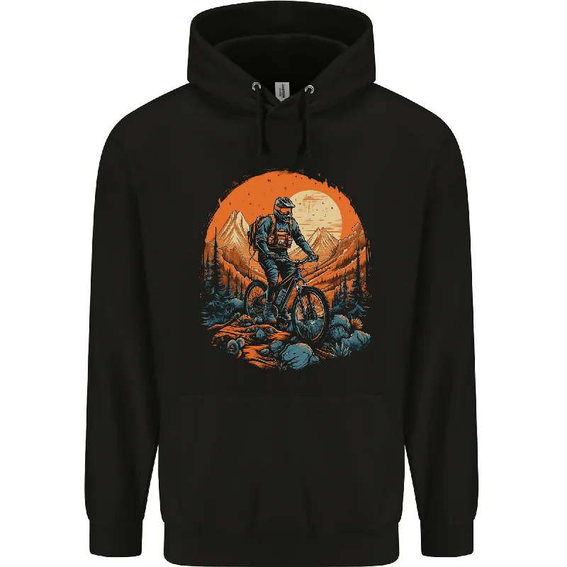 A Mountain Biker in the Wilderness Bike MTB Mens 80% Cotton Hoodie