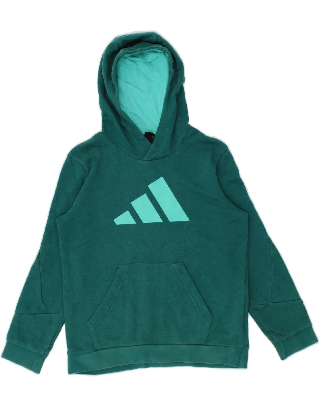 ADIDAS Boys Graphic Hoodie Jumper 11-12 Years Green Cotton