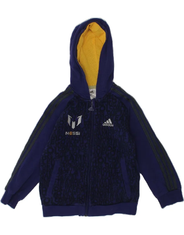 ADIDAS Boys MESSI Graphic Zip Hoodie Sweater 2-3 Years Navy Blue Cotton