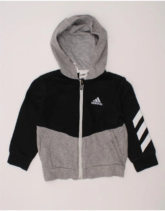 ADIDAS Boys Zip Hoodie Sweater 5-6 Years Grey Colourblock Cotton