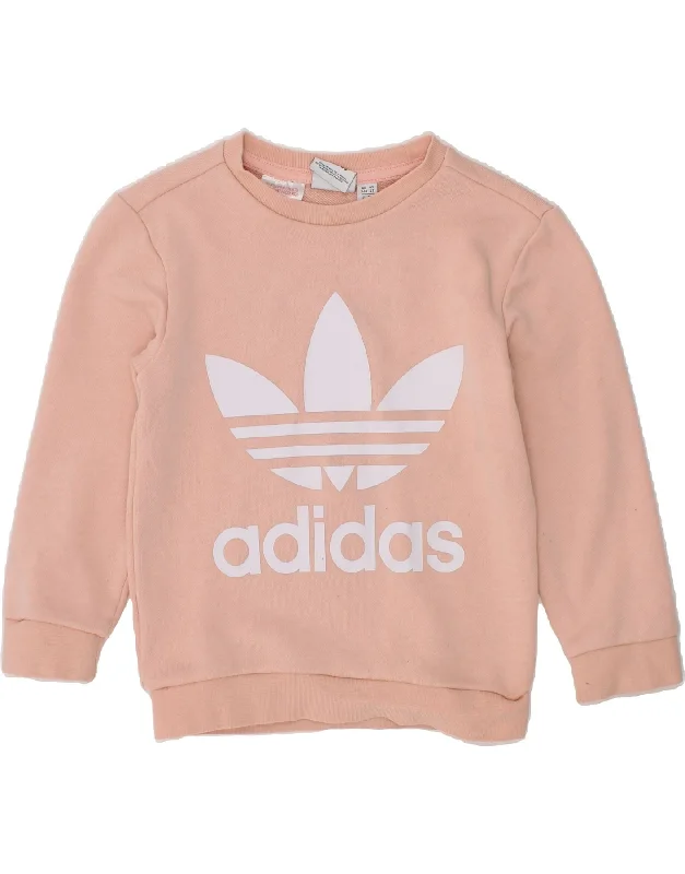 ADIDAS Girls Graphic Sweatshirt Jumper 3-4 Years Pink Cotton Hoodie with Hem Applique Textured Unique ADIDAS Girls Graphic Sweatshirt Jumper 3-4 Years Pink Cotton Hoodie with Hem Applique Textured Unique