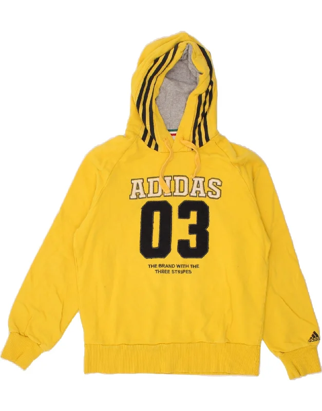 ADIDAS Mens Graphic Hoodie Jumper UK 36/38 Small Yellow Cotton