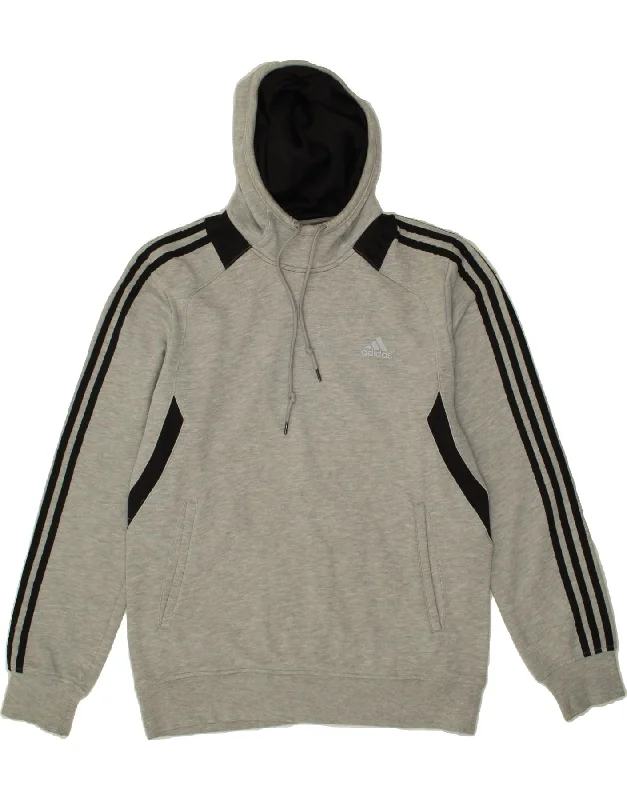 ADIDAS Mens Hoodie Jumper UK 40/42 Medium Grey Colourblock Cotton