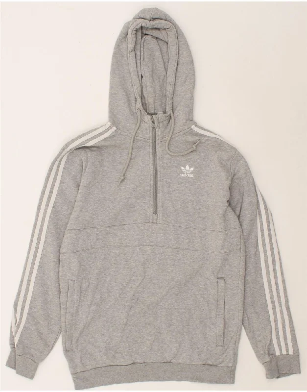 ADIDAS Mens Zip Neck Hoodie Jumper XS Grey Cotton Hoodie with Rolled Sleeves Casual Relaxed ADIDAS Mens Zip Neck Hoodie Jumper XS Grey Cotton Hoodie with Rolled Sleeves Casual Relaxed