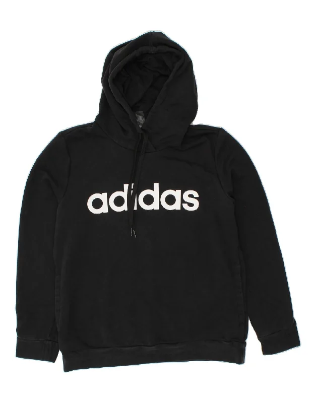 ADIDAS Womens Graphic Hoodie Jumper UK 16/18 Large Black Cotton Hoodie with Crew Neck Simple Timeless ADIDAS Womens Graphic Hoodie Jumper UK 16/18 Large Black Cotton Hoodie with Crew Neck Simple Timeless