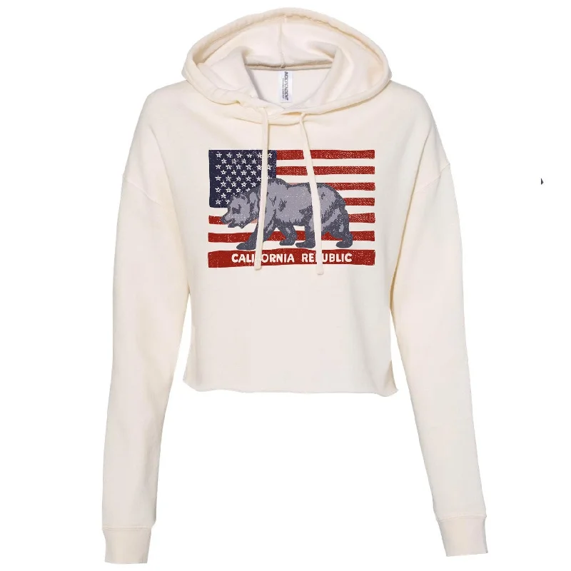 American California Flag Cropped Hoodie