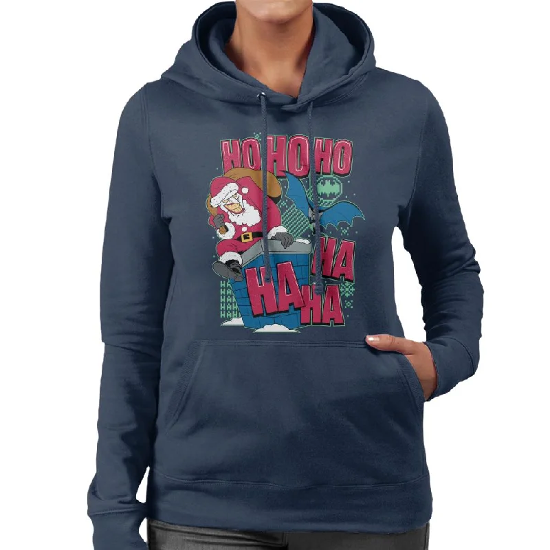 Batman Christmas Joker Ho Ho Ho Ha Ha Ha Women's Hooded Sweatshirt Hoodie with Hem Frayed Vintage Worn