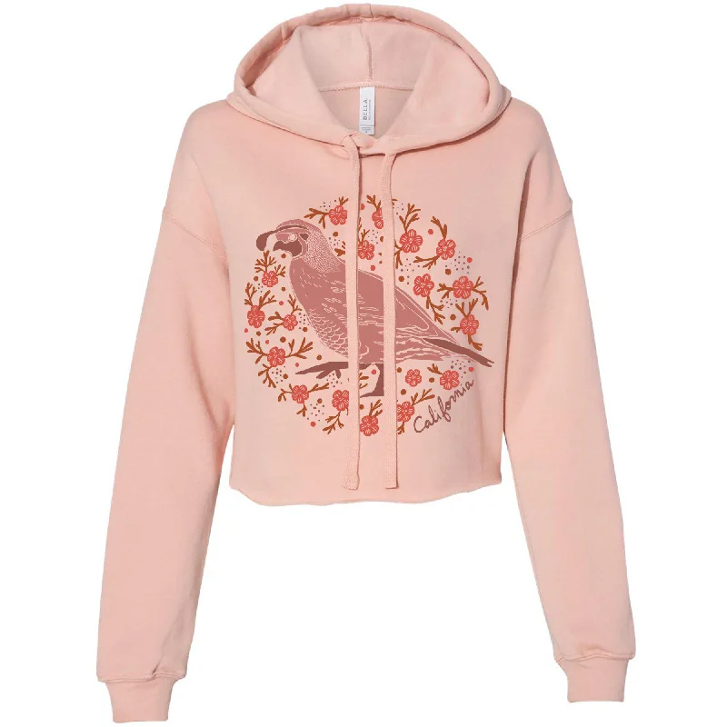 California Poppy Quail Cropped Hoodie Hoodie with Zipper Versatile Modern
