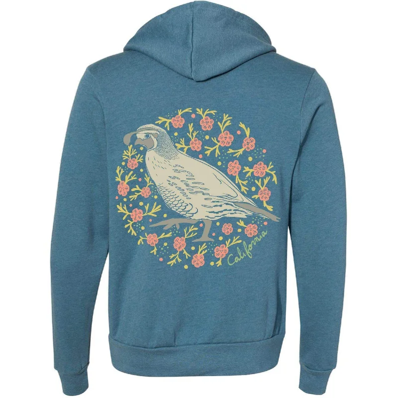 California Poppy Quail Zipper Hoodie Hoodie with Hem Detail Decorative Unique