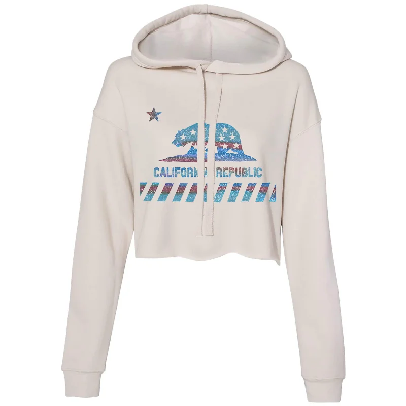 California Star Flag Cropped Hoodie Hoodie Dress Longline Feminine