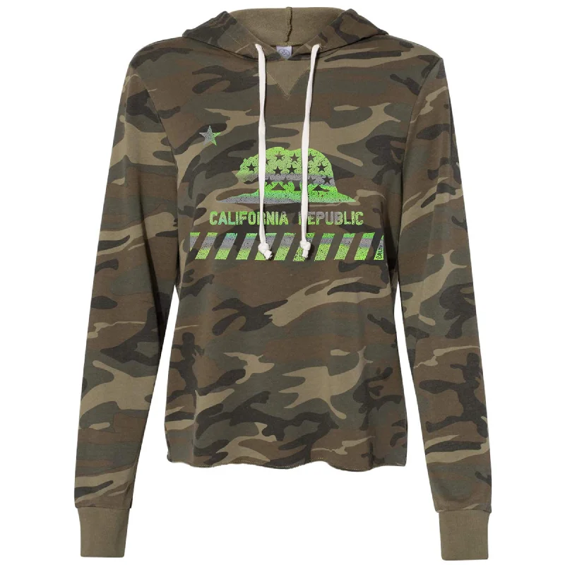 California Star Flag Burnout Hoodie Hoodie Crop Top Short Trendy