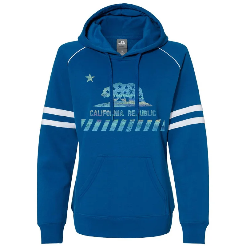 California Star Flag Varsity Hoodie Hoodie with Hem Embroidery Detailed Premium