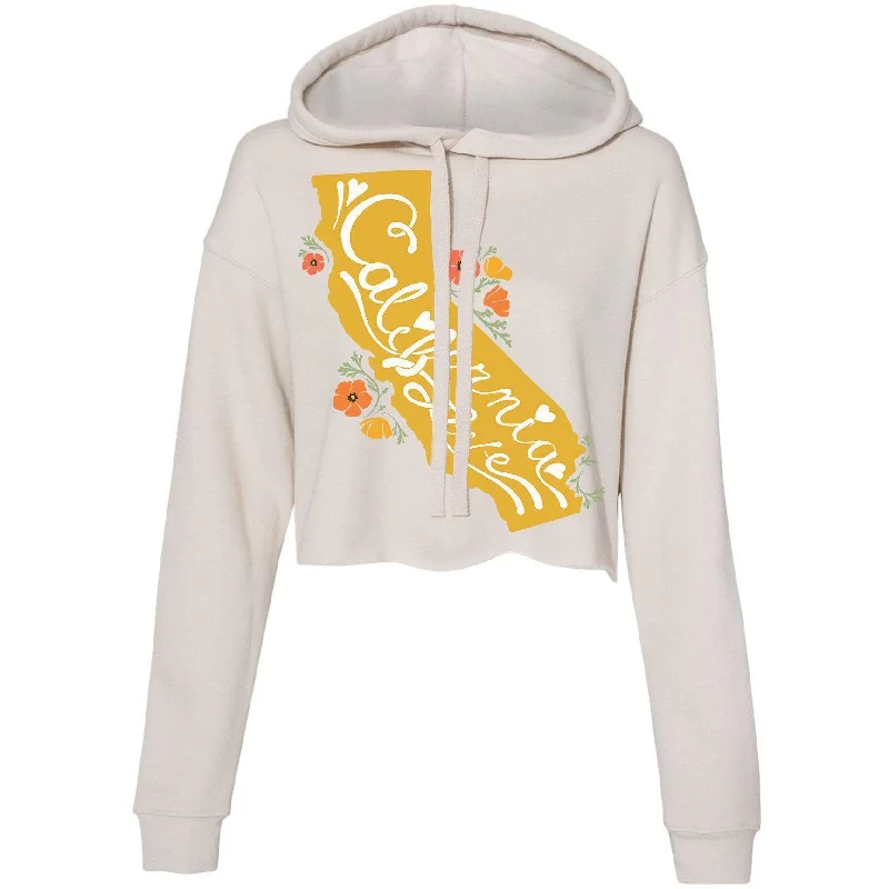 California State With Poppies Cropped Hoodie