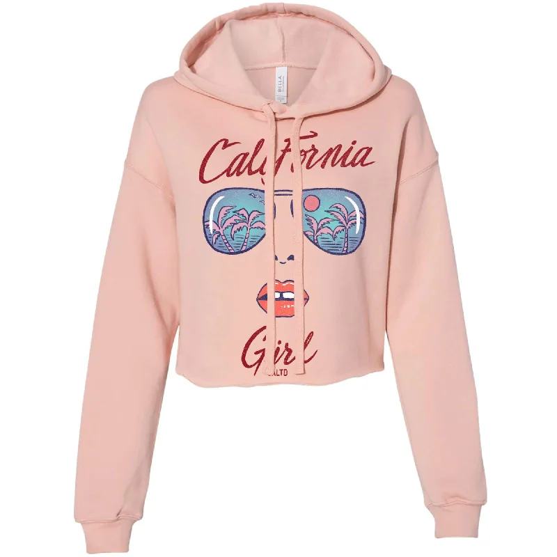 California Girl Glasses Cropped Hoodie Hoodie with Thumb Holes Functional Cozy