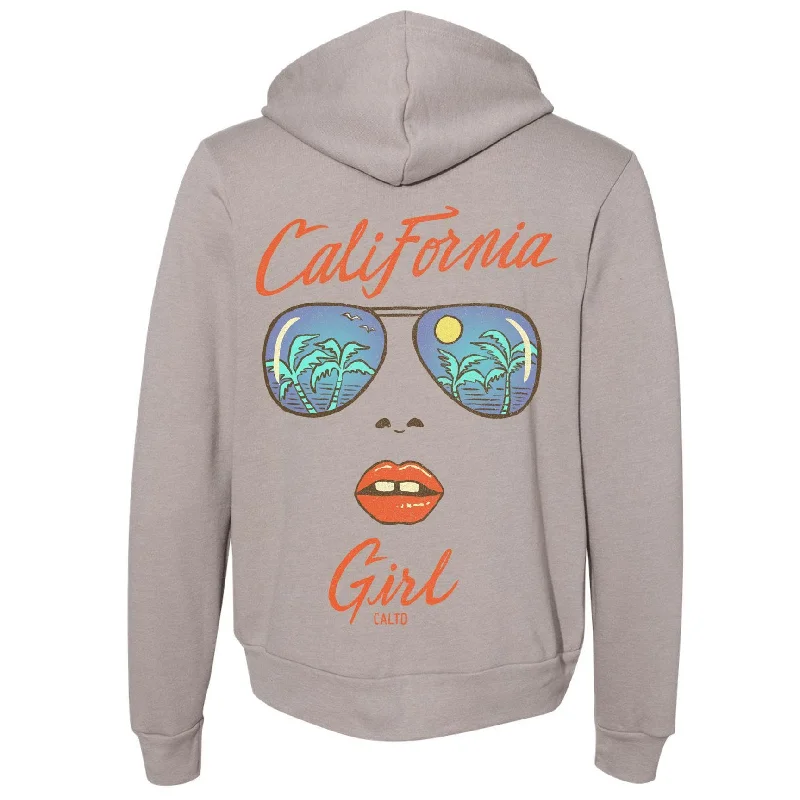 California Girl Glasses Zipper Hoodie Hoodie with Gradient Ombre Colorful