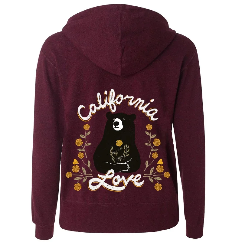 California Love Bear Maroon Zipper Hoodie