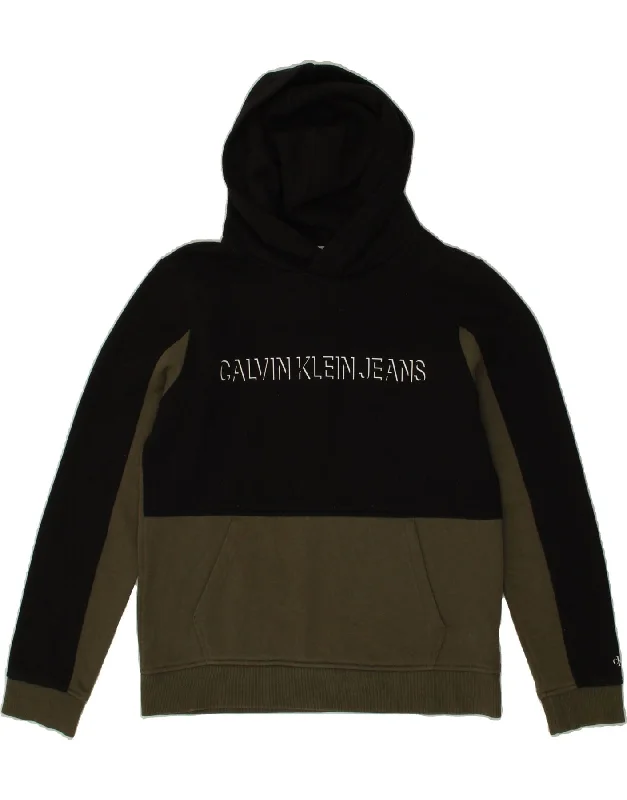 CALVIN KLEIN JEANS Boys Graphic Hoodie Jumper 12-13 Years Medium Black