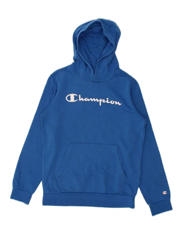 CHAMPION Boys Graphic Hoodie Jumper 13-14 Years XL Blue Hoodie with Stripes Bold Sporty CHAMPION Boys Graphic Hoodie Jumper 13-14 Years XL Blue Hoodie with Stripes Bold Sporty
