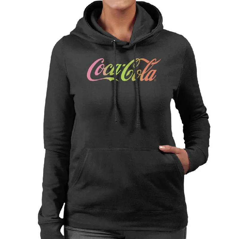 Coca Cola Rainbow Gradient Logo Women's Hooded Sweatshirt Hoodie with Snap Buttons Easy Quick Coca Cola Rainbow Gradient Logo Women's Hooded Sweatshirt Hoodie with Snap Buttons Easy Quick