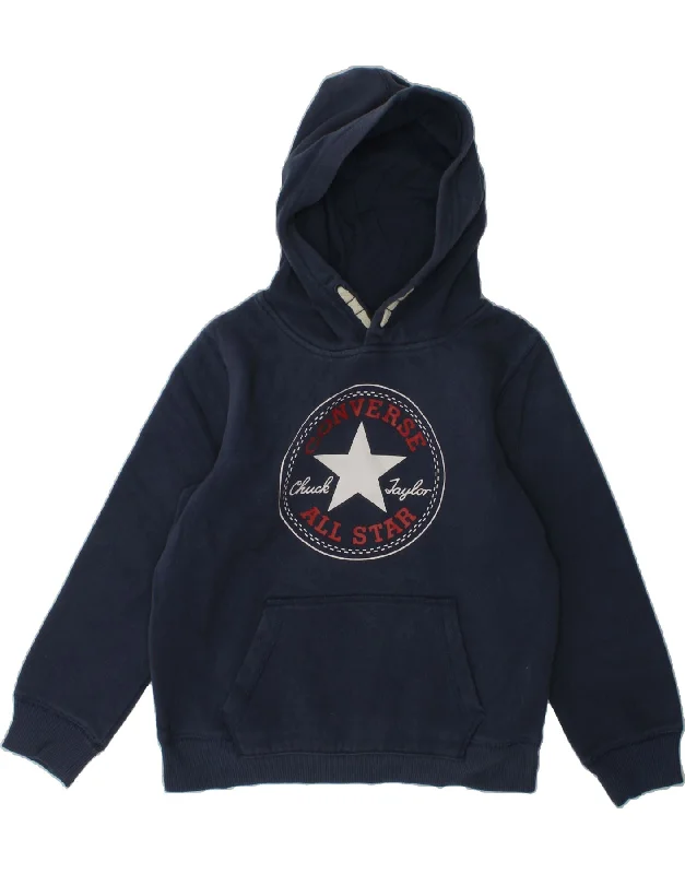 CONVERSE Boys Graphic Hoodie Jumper 6-7 Years Large  Navy Blue Cotton