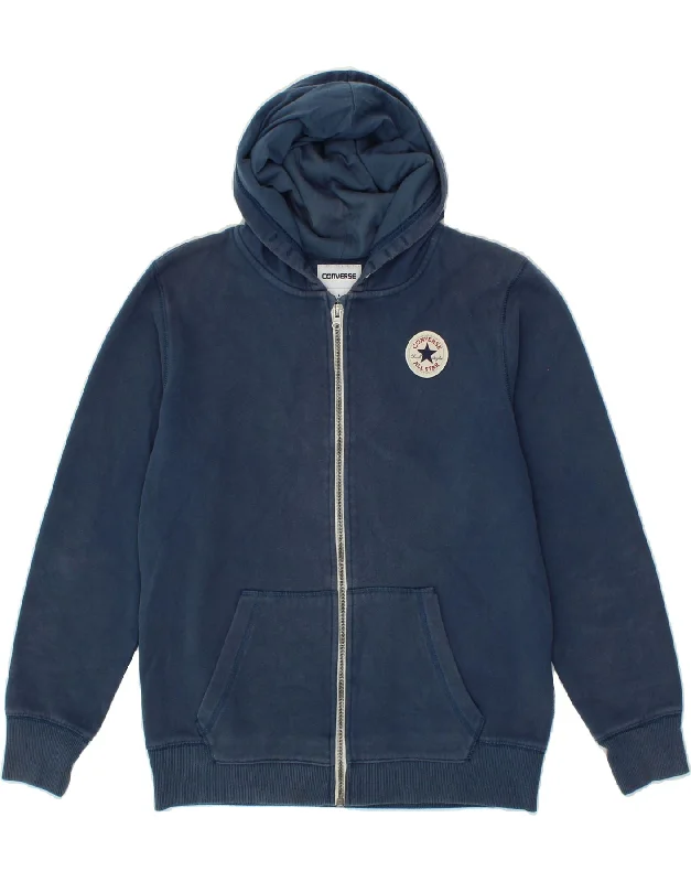 CONVERSE Boys Zip Hoodie Sweater 12-13 Years Large Navy Blue Cotton