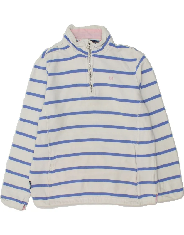 CREW CLOTHING Womens Zip Neck Sweatshirt Jumper UK 12 Medium White Striped Hoodie with Bell Sleeves Flared Feminine CREW CLOTHING Womens Zip Neck Sweatshirt Jumper UK 12 Medium White Striped Hoodie with Bell Sleeves Flared Feminine