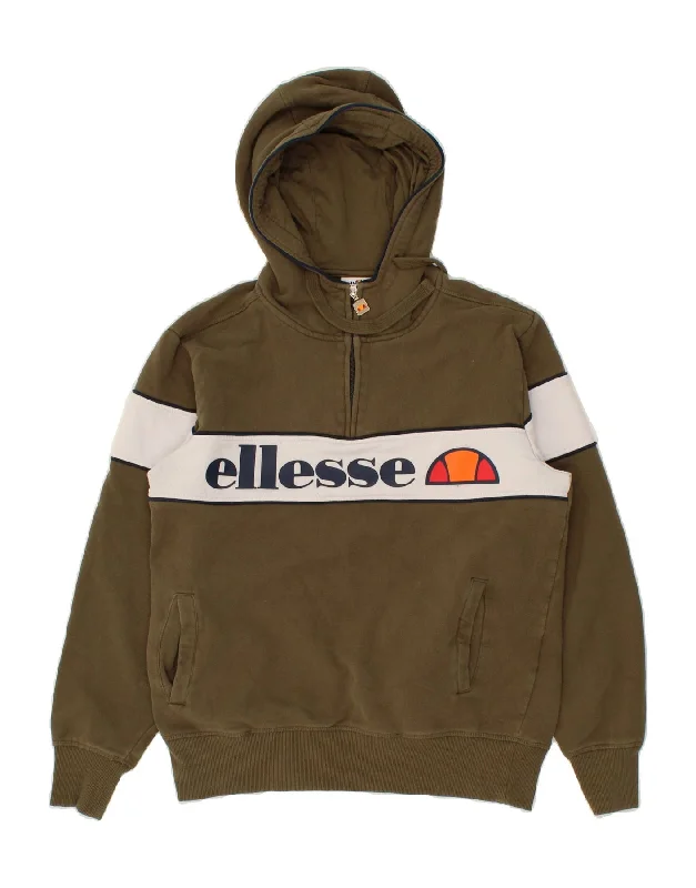 ELLESSE Mens Graphic Zip Neck Hoodie Jumper Large Khaki Colourblock Hoodie with Drawcord Adjustable Secure ELLESSE Mens Graphic Zip Neck Hoodie Jumper Large Khaki Colourblock Hoodie with Drawcord Adjustable Secure