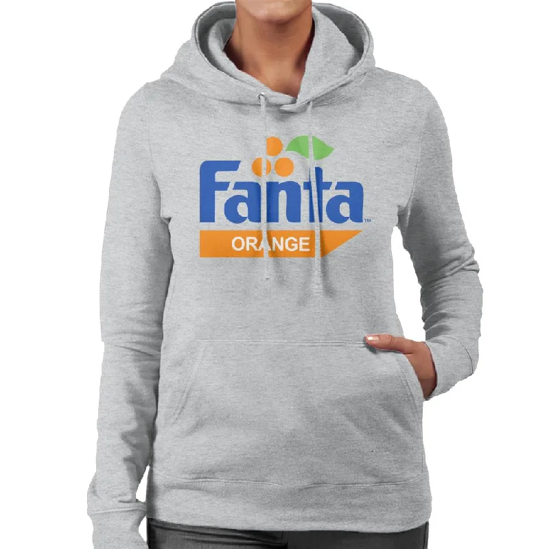 Fanta Orange Retro 1980s Logo Women's Hooded Sweatshirt Hoodie with Exposed Zipper Edgy Industrial Fanta Orange Retro 1980s Logo Women's Hooded Sweatshirt Hoodie with Exposed Zipper Edgy Industrial