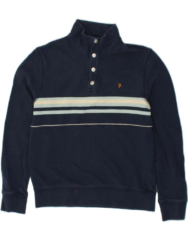 FARAH Mens Button Neck Sweatshirt Jumper Medium Navy Blue Striped Cotton