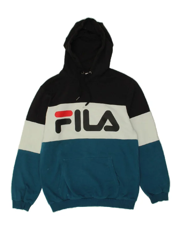 FILA Mens Graphic Hoodie Jumper Medium Black Colourblock Cotton Hoodie with Tied Waist Feminine Flattering FILA Mens Graphic Hoodie Jumper Medium Black Colourblock Cotton Hoodie with Tied Waist Feminine Flattering
